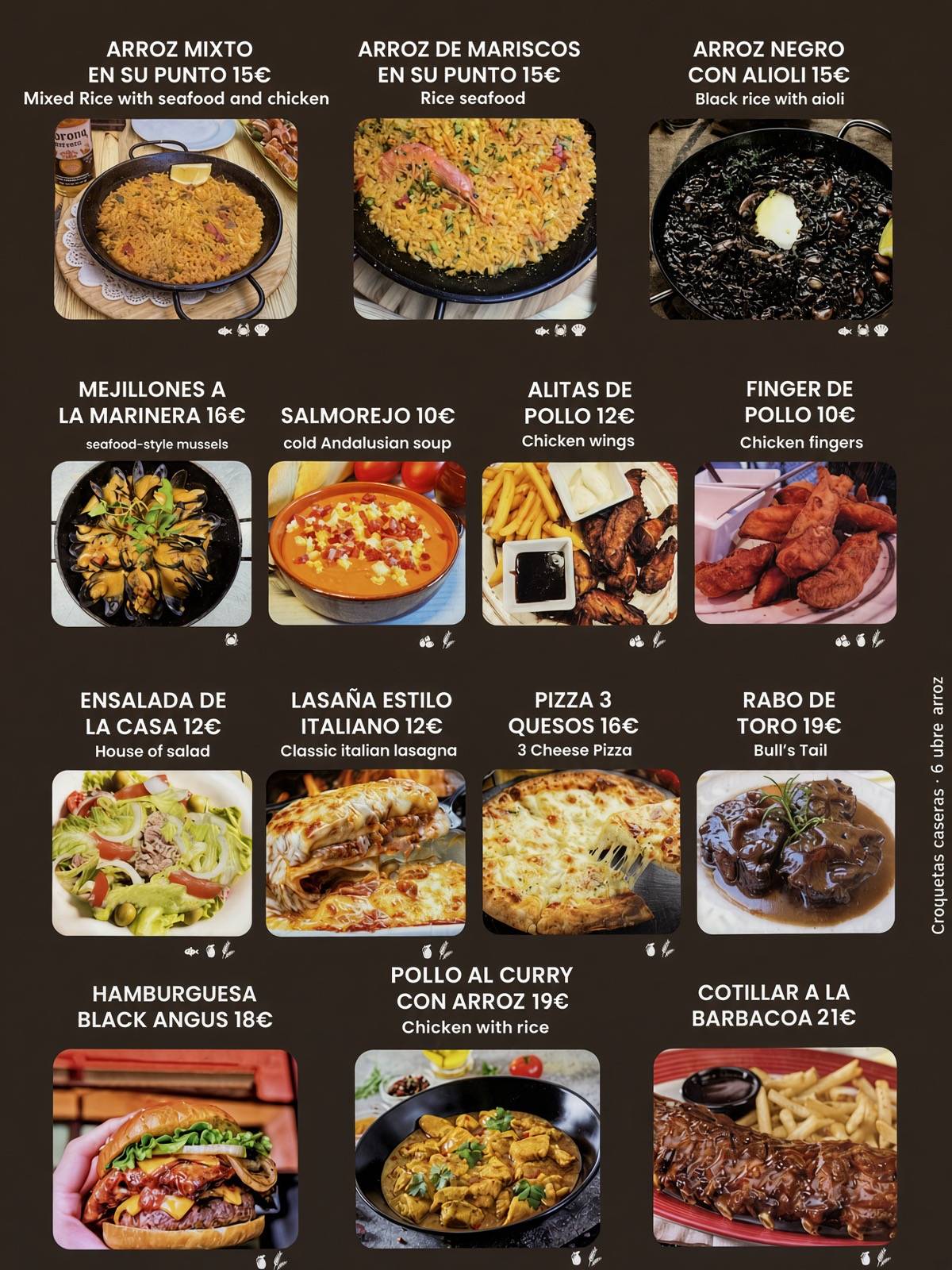 Menu: rice dishes and plates