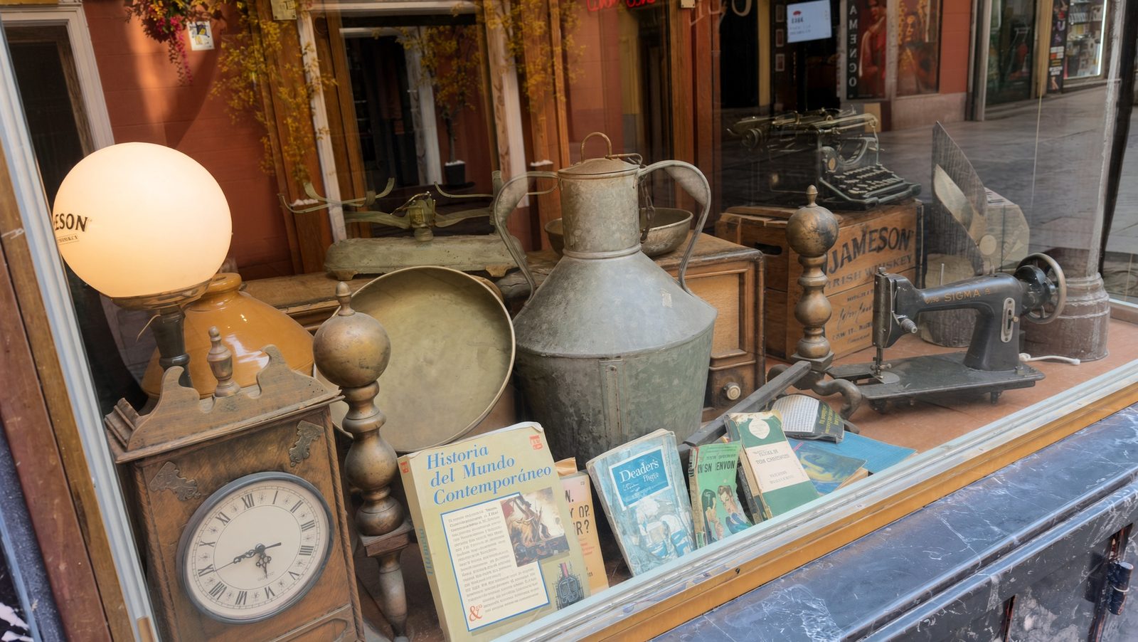 Jameson crate and antiques in the Dubliners window